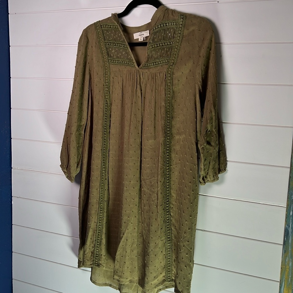Entro small boho dress with lace details olive green color   A232
